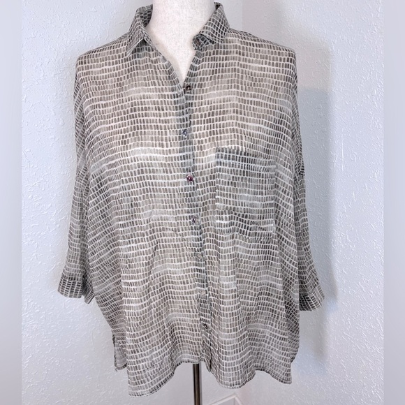 Niū Snakeskin Print 100% Cotton Lightweight Button Down - Picture 1 of 5